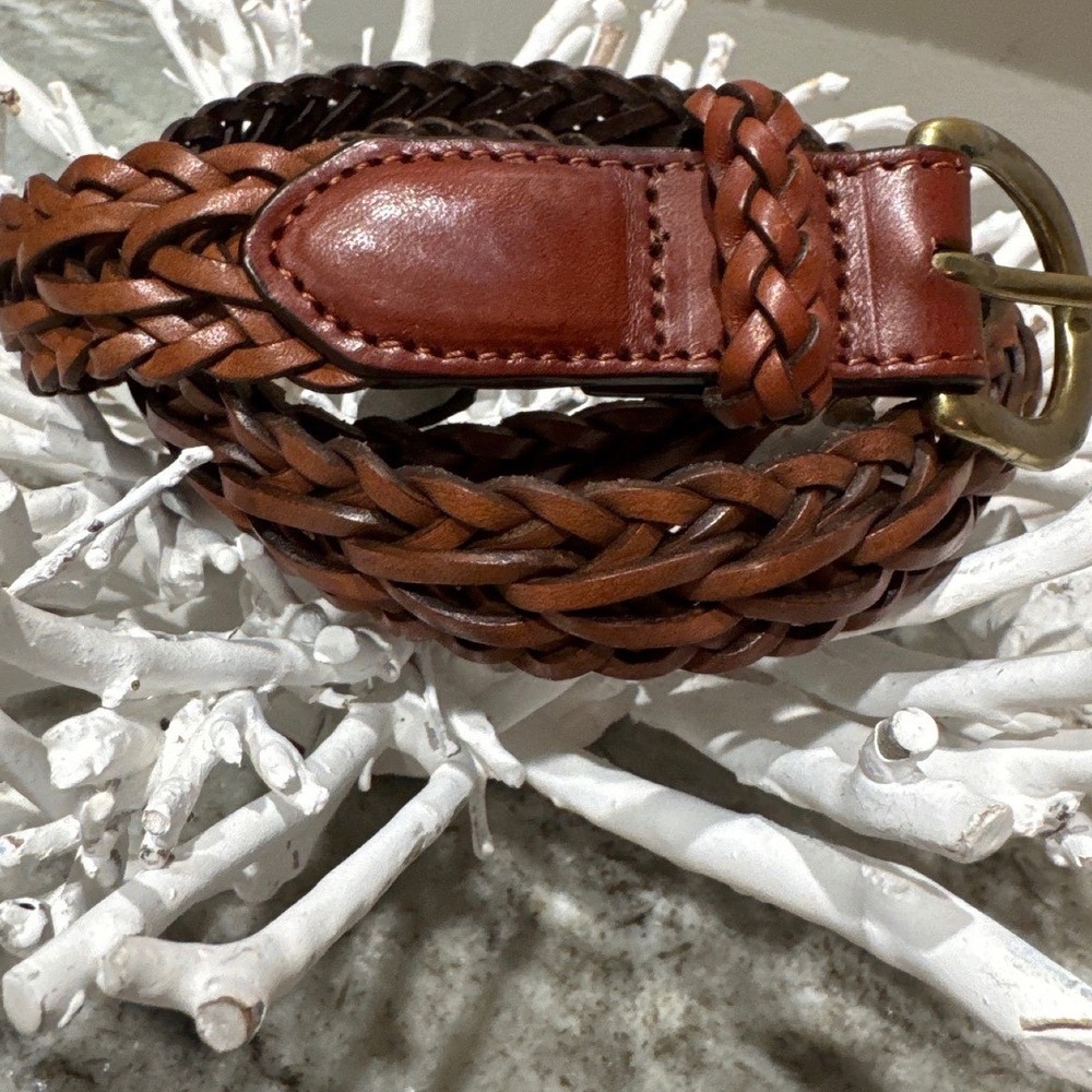 Men's Orvis Brown Braided‎ Leather Gold Brass Buckle size XL